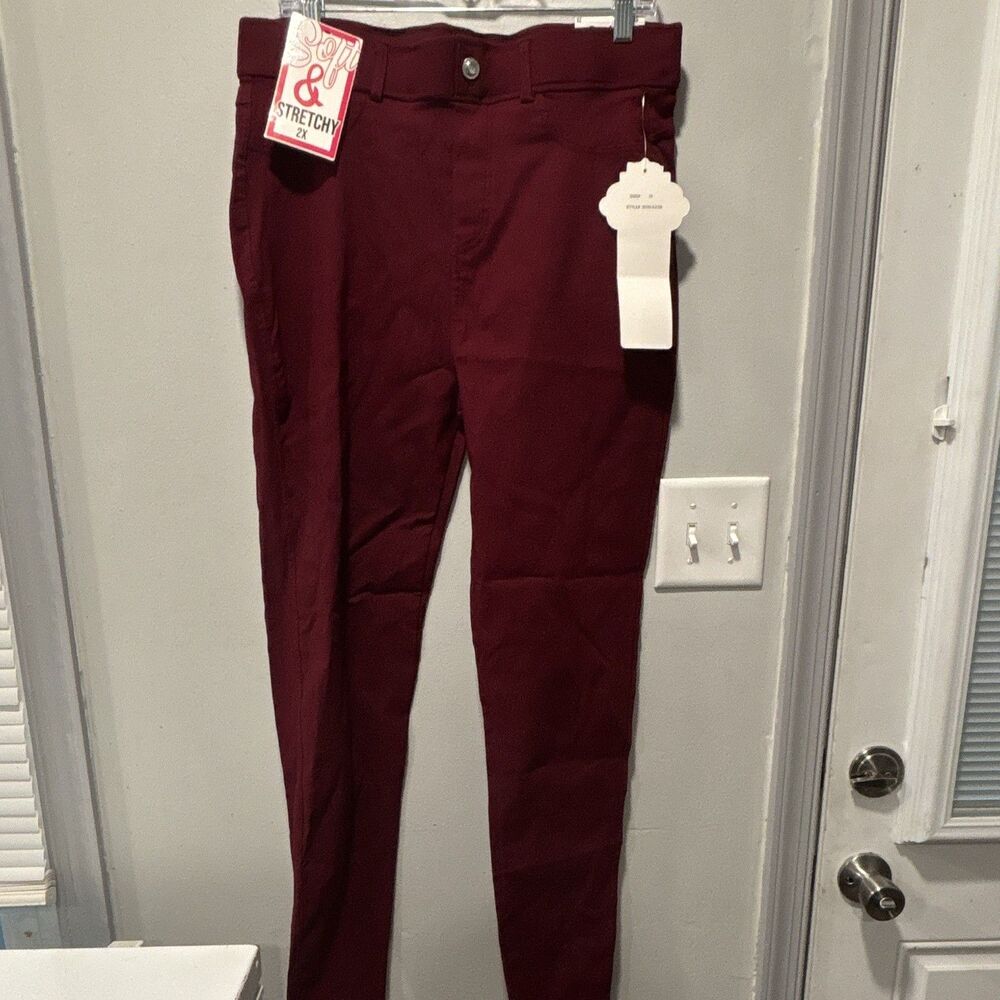 Thrill Jeans High Rise Skinny Burgundy Stretch Denim Jeans Womens Plus 2X
